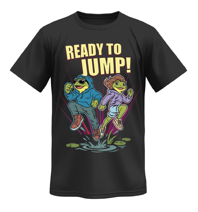 Schwarzes T-Shirt mit Fröschen